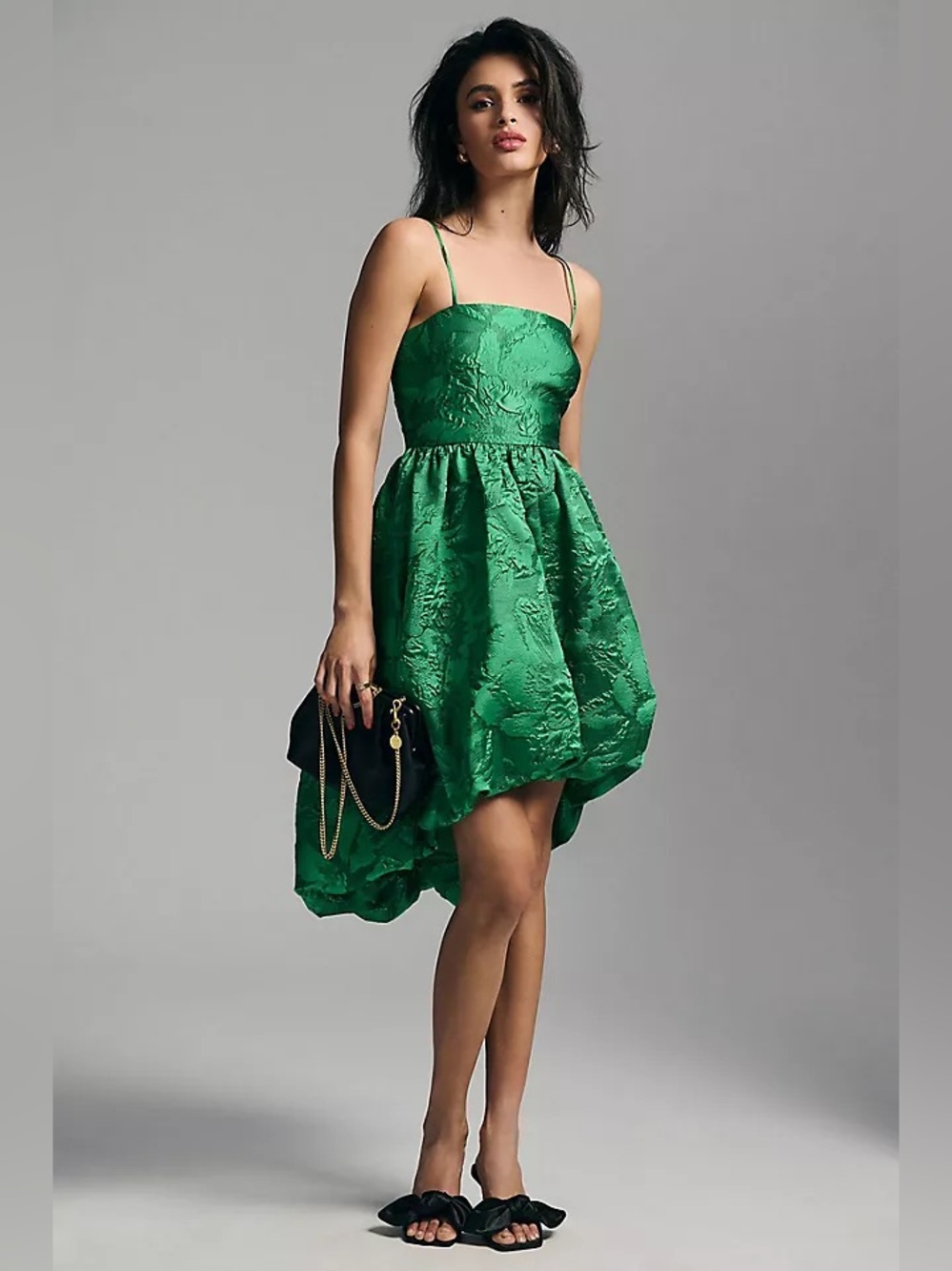 ANTHROPOLOGIE Green Jacquard Bubble Hem Mini Dress Size 12 - Picture 2 of 5
